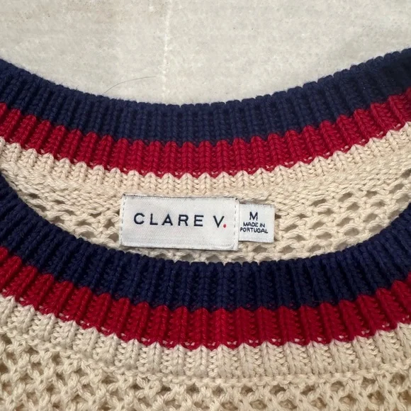 VGUC Clare V Luc Tee Medium. Cream knit w red and navy detail. Fits size 6/8 - Picture 6 of 7